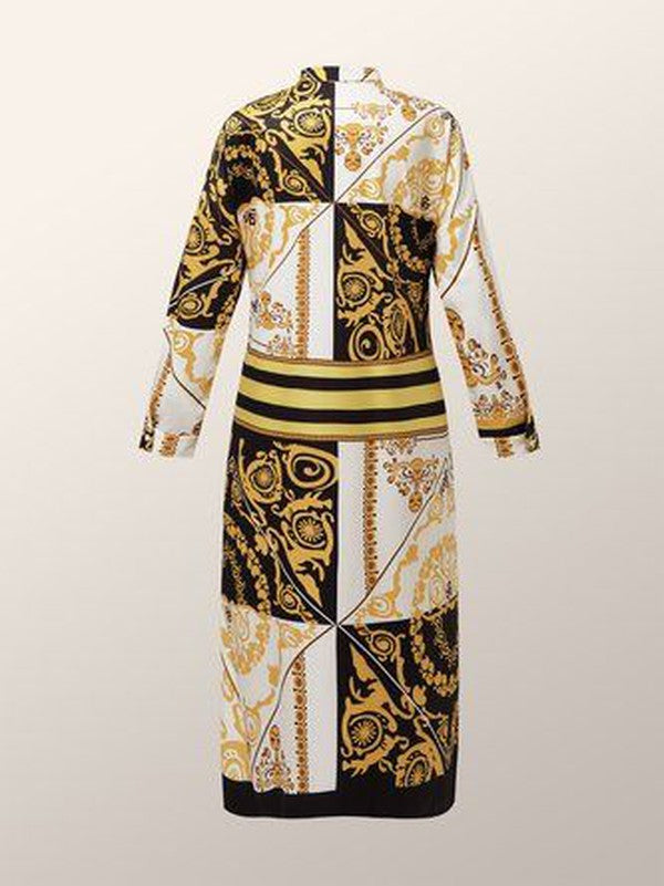 LD | Groovy V-hals maxi jurk met lange mouwen