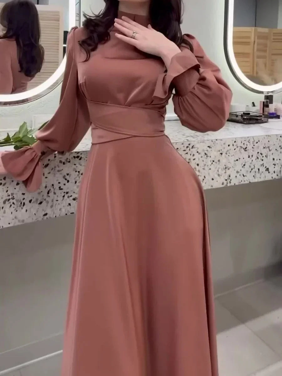 LD | Elegante eenvoudige maxi jurk met bisschopsmouwen
