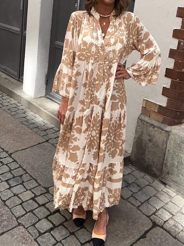 LD | Aantrekkelijke maxi jurk met V-hals en 3/4 mouwen