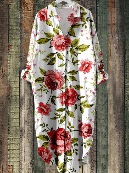 LD | Midi-jurk met knoopjes en bloemenprint