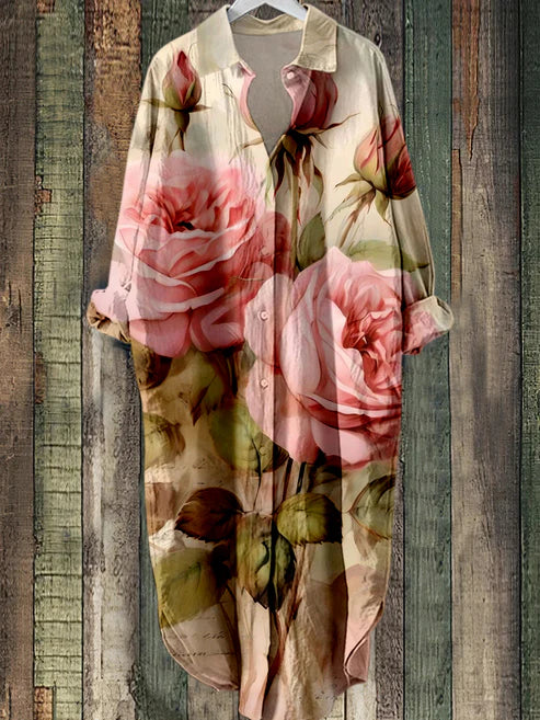 LD | Midi-jurk met knoopjes en bloemenprint