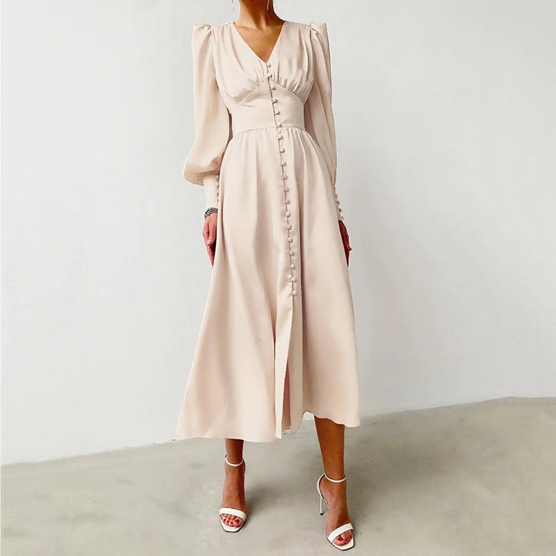 LD | Elegante satijnen midi-jurk met split