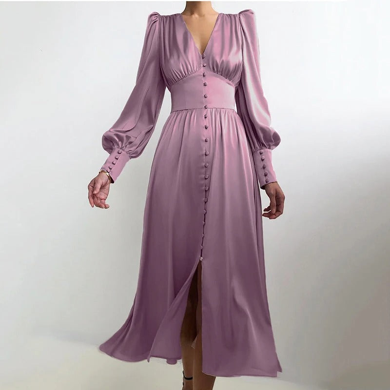 LD | Elegante satijnen midi-jurk met split