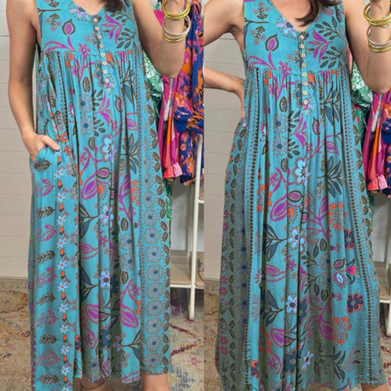 LD | Vintage geprinte mouwloze jumpsuit