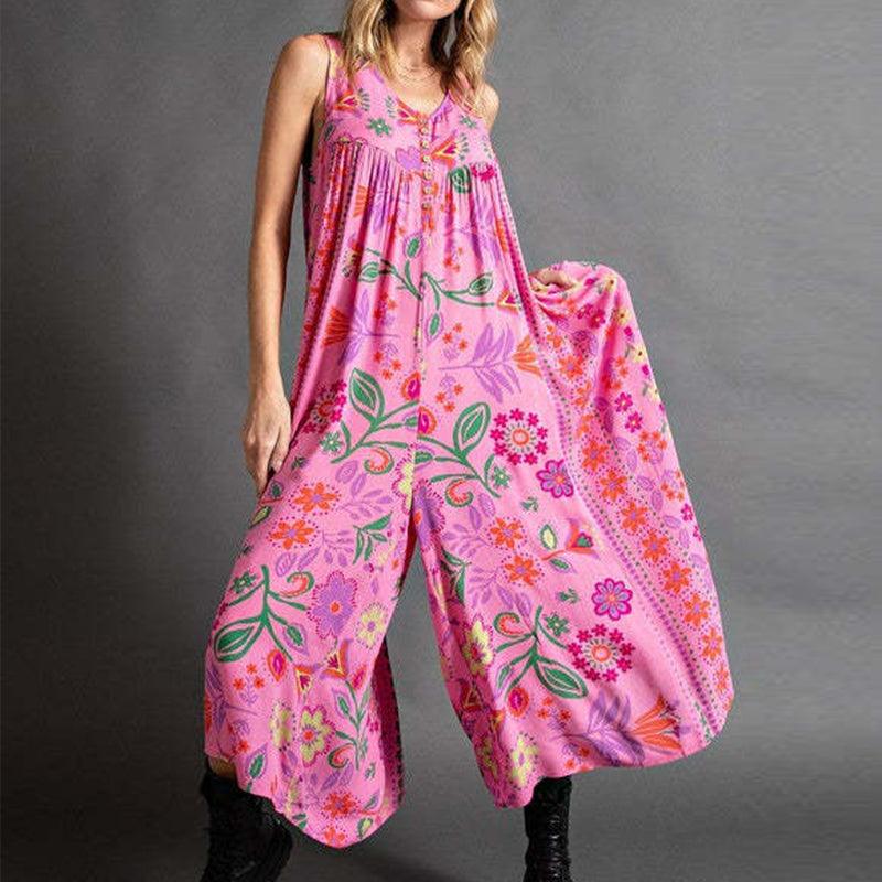 LD | Vintage geprinte mouwloze jumpsuit