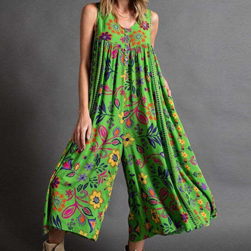 LD | Vintage geprinte mouwloze jumpsuit