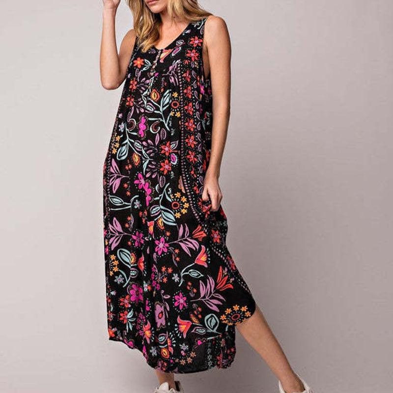LD | Vintage geprinte mouwloze jumpsuit