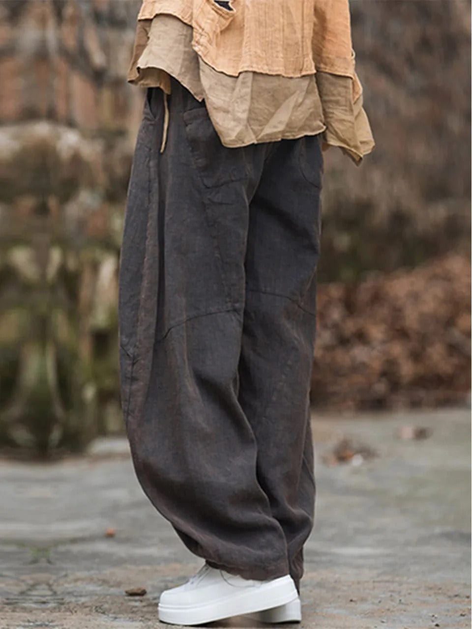 LD | Katoen-linnen Baggy Cargo Broek