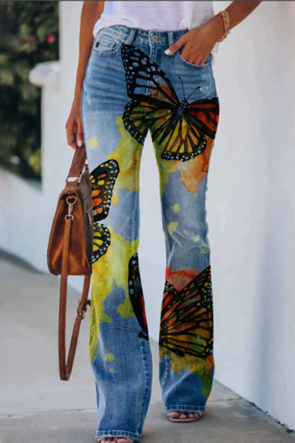 Gedrukte faux flare broek met hoge taille