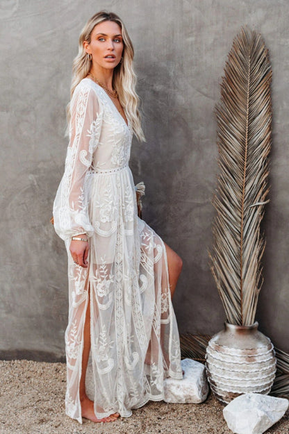LD Lange jurk in bohemian stijl met elegante opengewerkte details