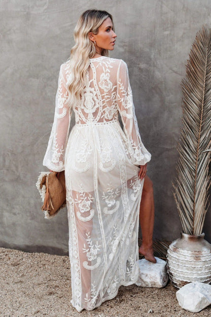 LD Lange jurk in bohemian stijl met elegante opengewerkte details