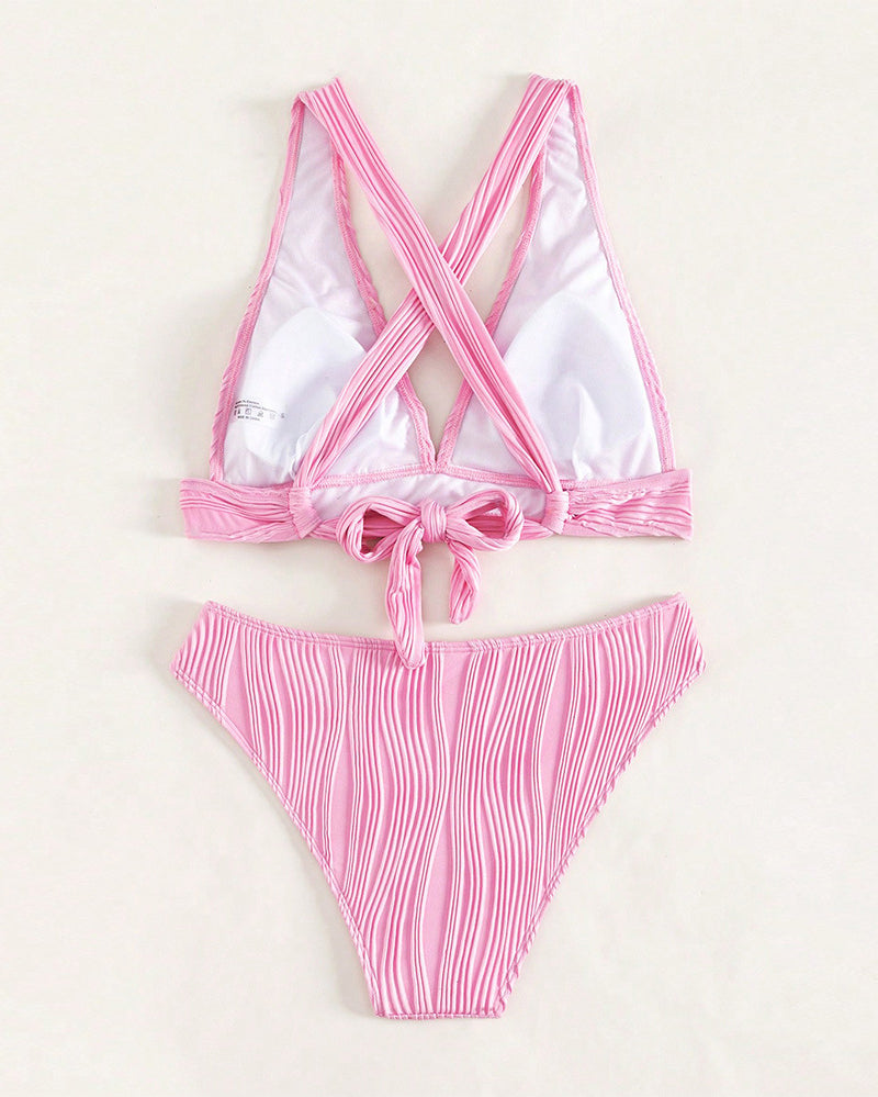 LD | Eenkleurige, sexy bikini met diepe V-halslijn