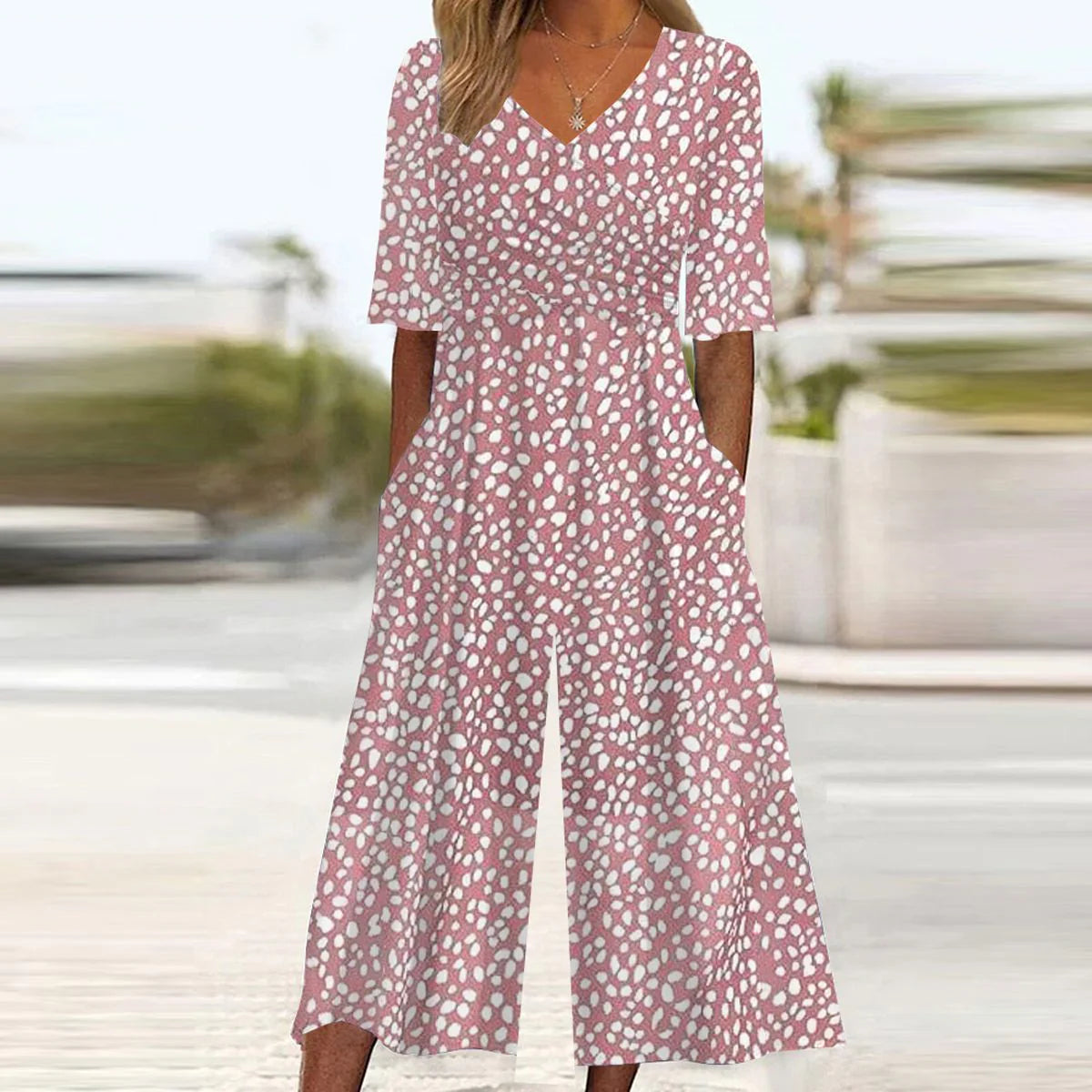 LD | Stijlvolle jumpsuit met korte mouwen en wijde pijpen voor vrouwen