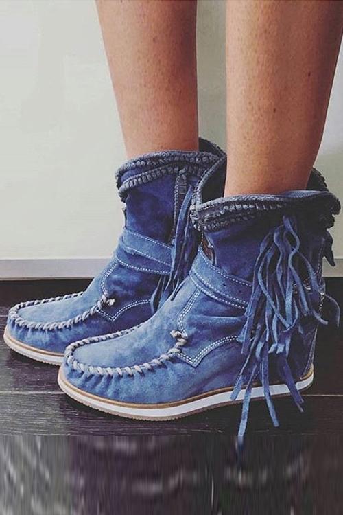 LD | Suède mocassin laarzen met franjes