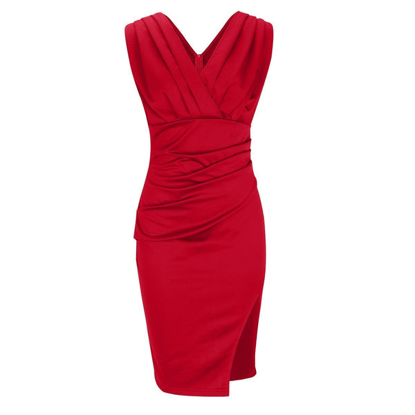 LD | Getailleerde pencil jurk met V-hals en elegante opening