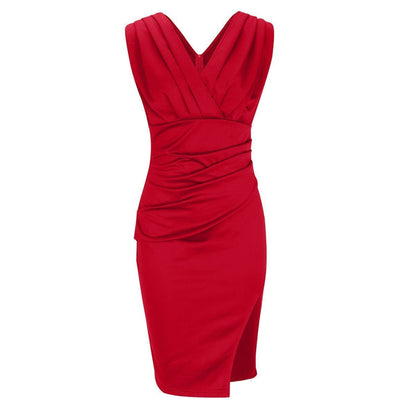 LD | Getailleerde pencil jurk met V-hals en elegante opening