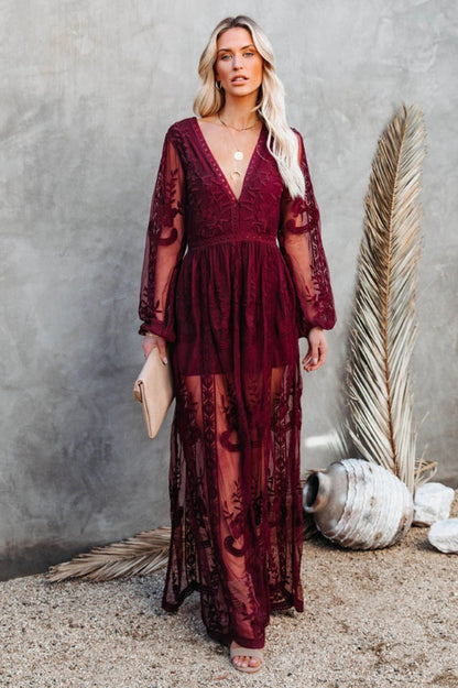 LD Lange jurk in bohemian stijl met elegante opengewerkte details