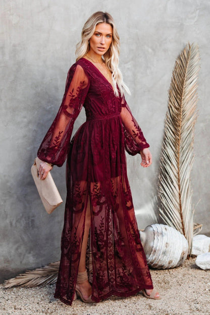 LD Lange jurk in bohemian stijl met elegante opengewerkte details