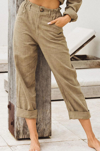LD | Casual effen patchwork los recht broekje met hoge taille (4 kleuren)