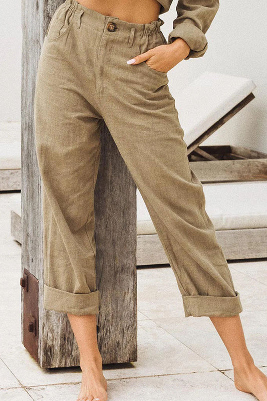 LD | Casual effen patchwork los recht broekje met hoge taille (4 kleuren)