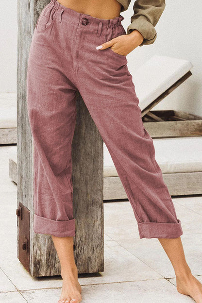 LD | Casual effen patchwork los recht broekje met hoge taille (4 kleuren)