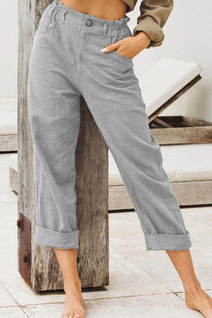 LD | Casual effen patchwork los recht broekje met hoge taille (4 kleuren)