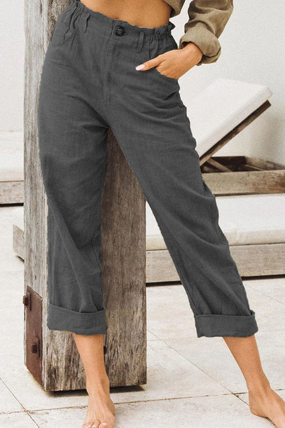 LD | Casual effen patchwork los recht broekje met hoge taille (4 kleuren)