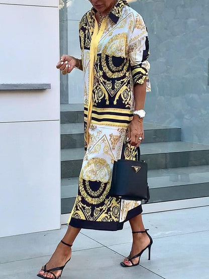 LD | Groovy V-hals maxi jurk met lange mouwen