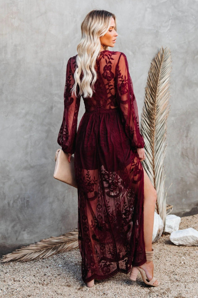 LD Lange jurk in bohemian stijl met elegante opengewerkte details
