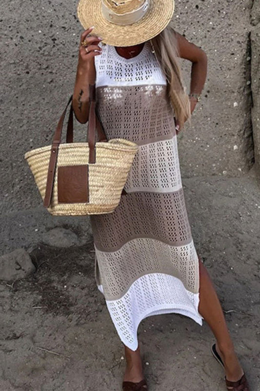 LD | Casual Vakantie Solide Uitgehold Slit Contrast Zwempakken Cover Up