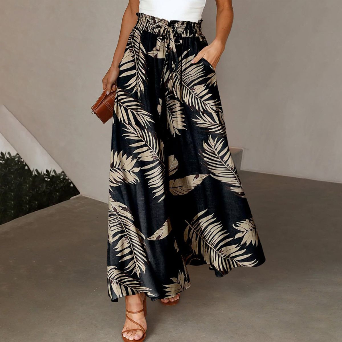 LD | Populaire broek met plantenprint opzij