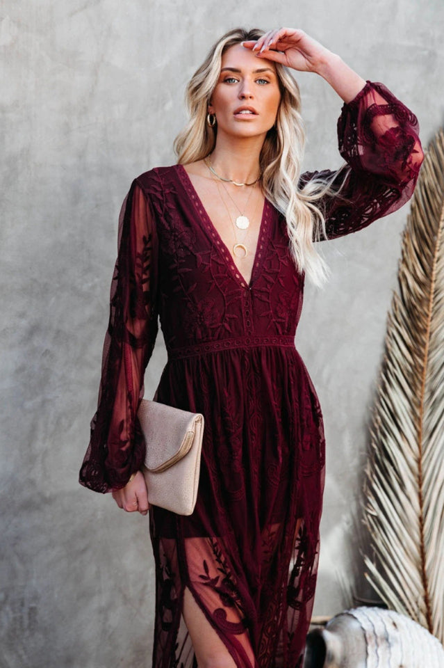 LD Lange jurk in bohemian stijl met elegante opengewerkte details