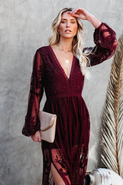 LD Lange jurk in bohemian stijl met elegante opengewerkte details