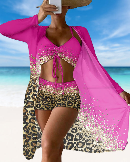 LD | Driedelig zwempak met luipaard ombre print