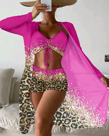 LD | Driedelig zwempak met luipaard ombre print