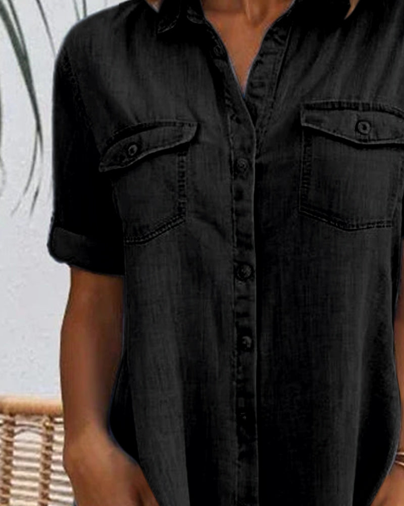 LD | midi-jurk met korte mouwen en knoopsluiting