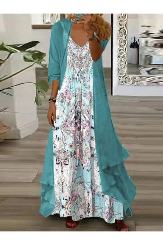 LD Andrea - Chique groene maxi jurk met bovenkleding