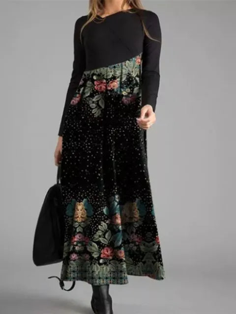 Geometrische patchwork maxi-jurk