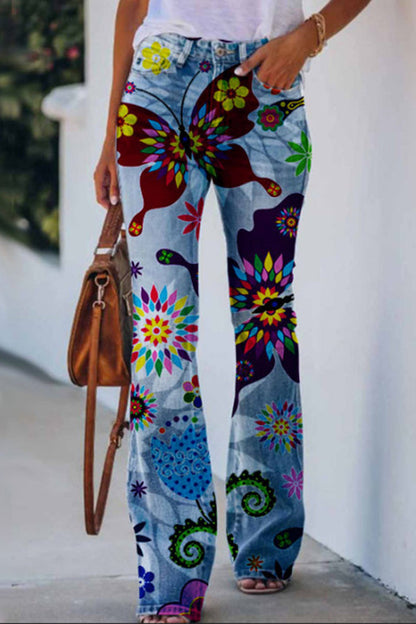 Gedrukte faux flare broek met hoge taille