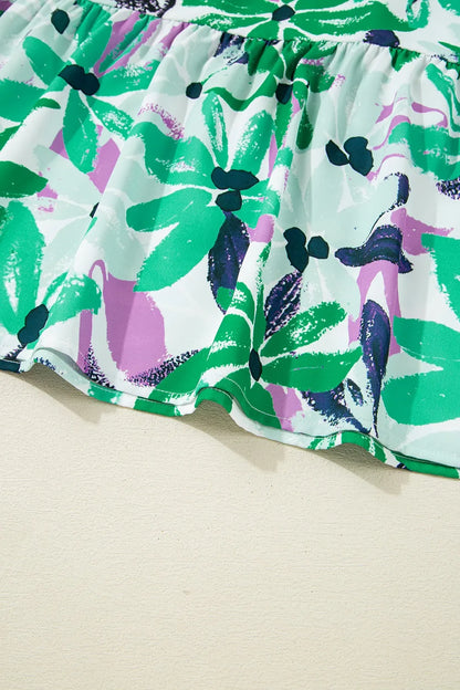 LD | Floral Print Gathered vierkante hals Loose-fit mini-jurk