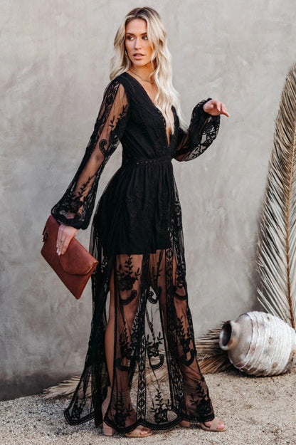 LD Lange jurk in bohemian stijl met elegante opengewerkte details