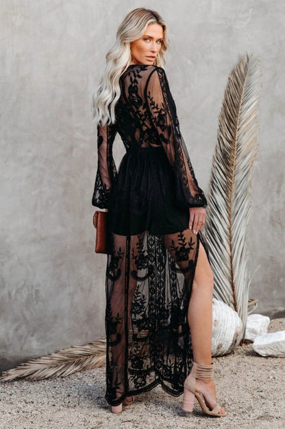 LD Lange jurk in bohemian stijl met elegante opengewerkte details