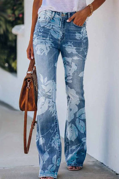 Gedrukte faux flare broek met hoge taille