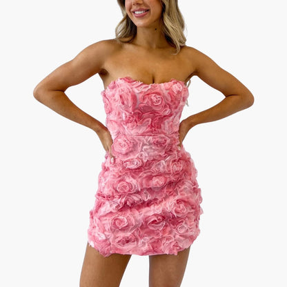 LD | Vrouwen strapless mini jurk met bloemenstructuur voor de zomer