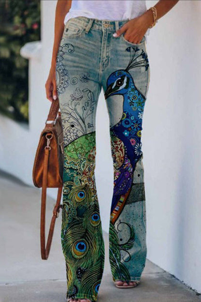 Gedrukte faux flare broek met hoge taille