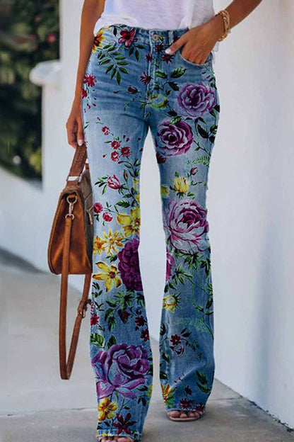 Gedrukte faux flare broek met hoge taille