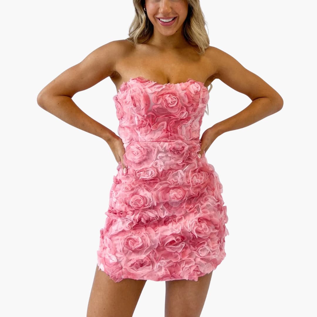 LD | Vrouwen strapless mini jurk met bloemenstructuur voor de zomer