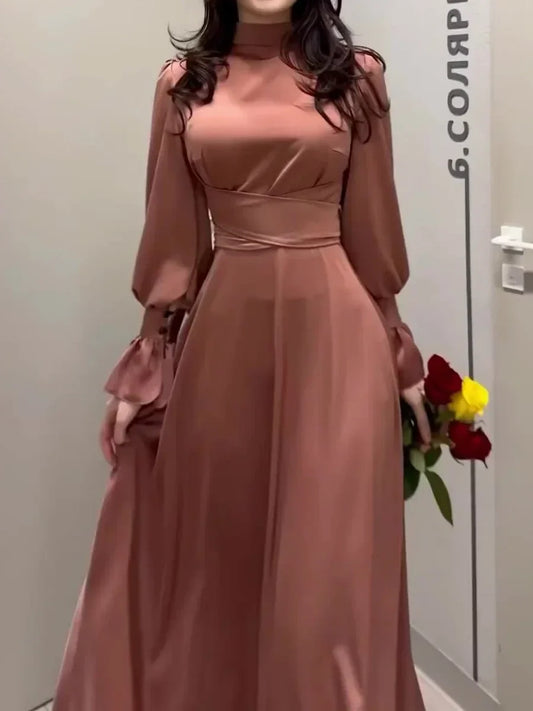 LD | Elegante eenvoudige maxi jurk met bisschopsmouwen