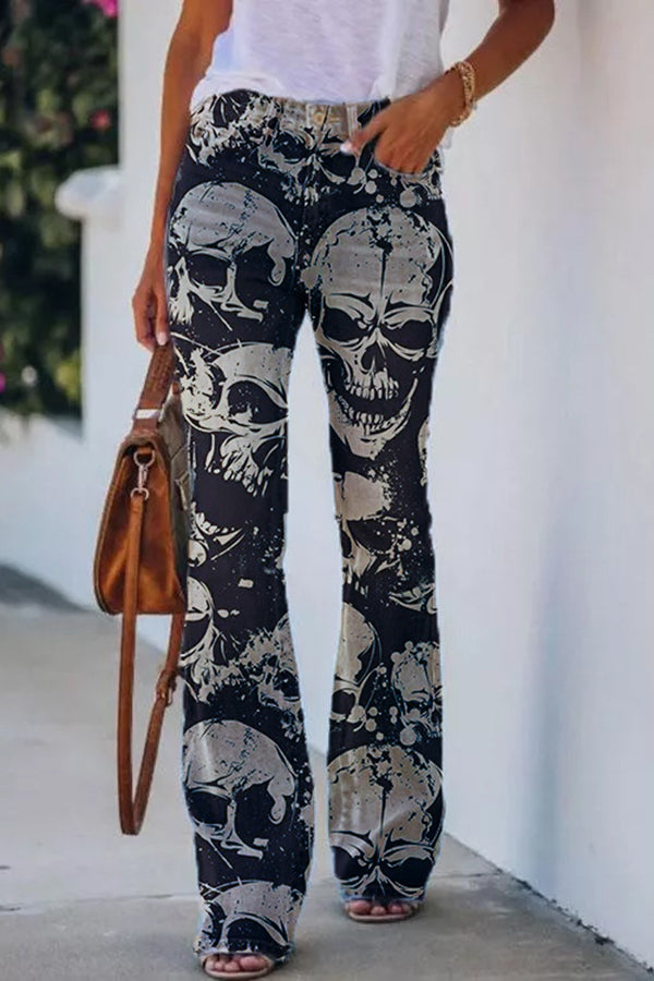 Gedrukte faux flare broek met hoge taille