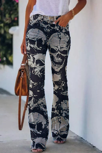 Gedrukte faux flare broek met hoge taille